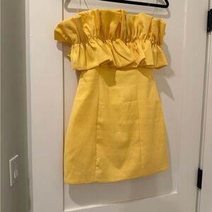 Strapless Ruffle Mini Dress- Marigold Yellow